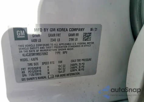 2021 Buick Encore Preferred from USA, damaged, VIN KL4CJESM1MB376962